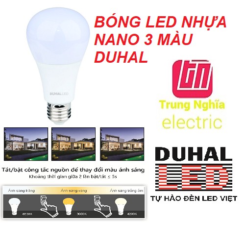 Bóng led bulb tròn 3 màu duhal 5w 7w 9w bảo hành 12 tháng