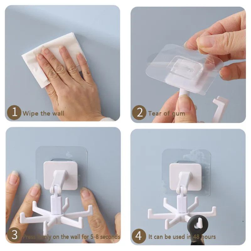 Móc Dán Tường Treo Đồ 6 Chấu Xoay 360 Độ Móc Chìa Khóa Treo Đồ Đa Năng - Giá Tròn Treo Đồ Nhà Bếp Dán Tường
