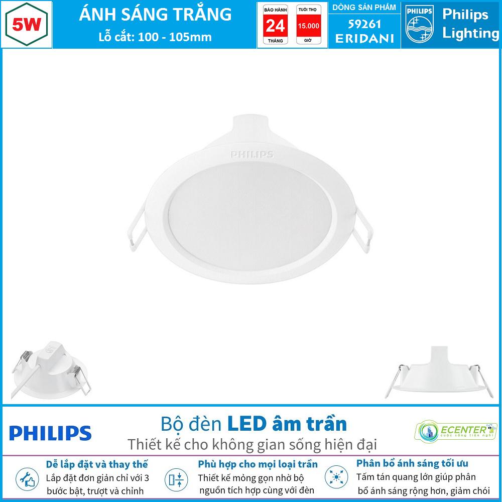 Đèn led âm trần 5w philips downlight 59261 eridani d100