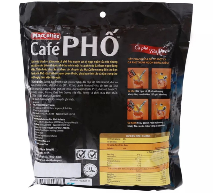 Cà Phê Phố Sữa đá ( Bịch 30 gói x 24g)