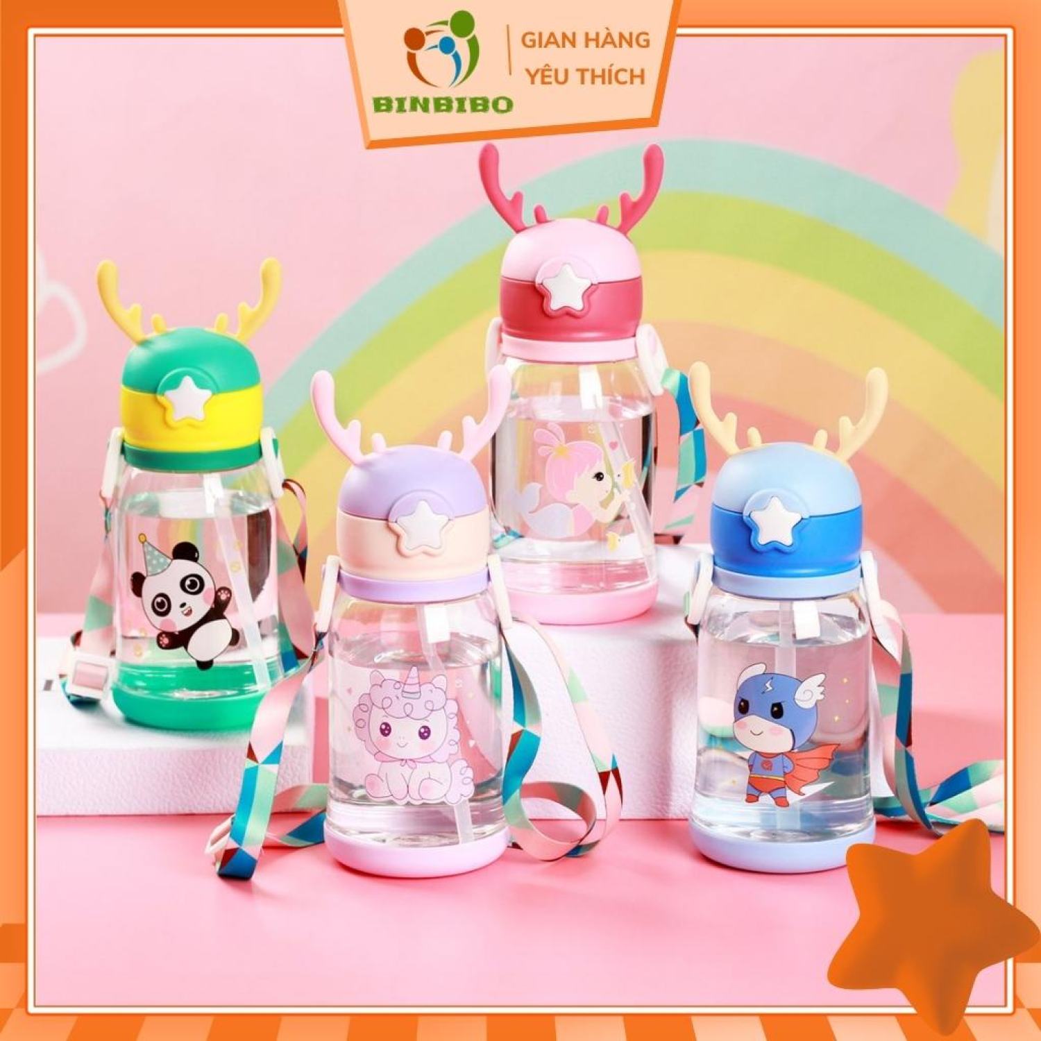 Bình đựng nước có vòi hút cute cho bé đi học
