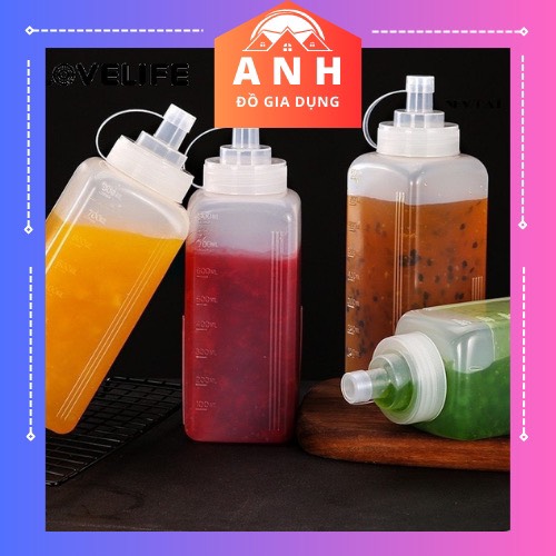 Bình sốt Vuông - chai đựng nước sốt dung tích 300ml 600ml - 1000ml - bình tương vuông lớn