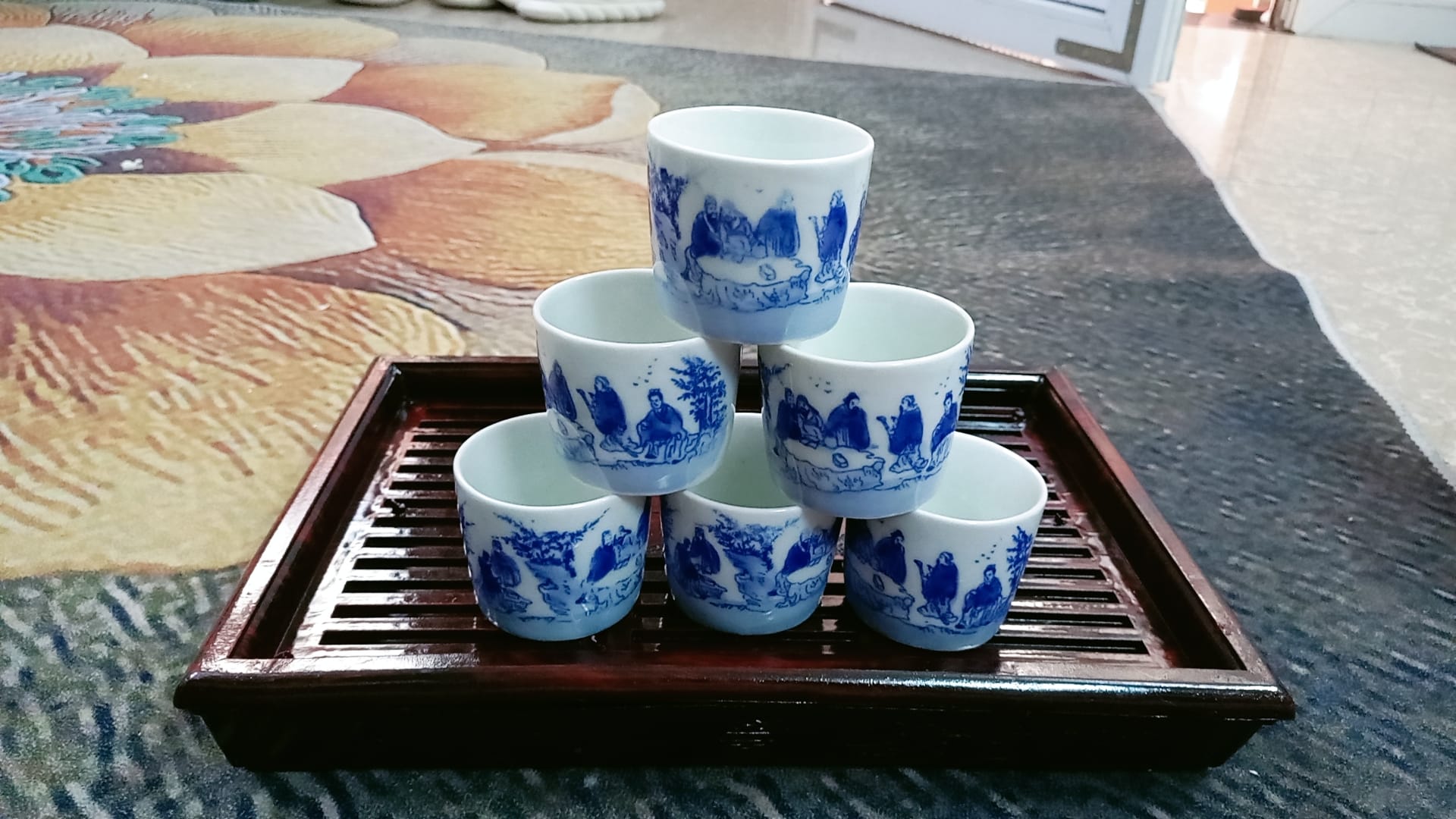 Bộ 6 cốc men lam Bát Tràng uống trà xanh