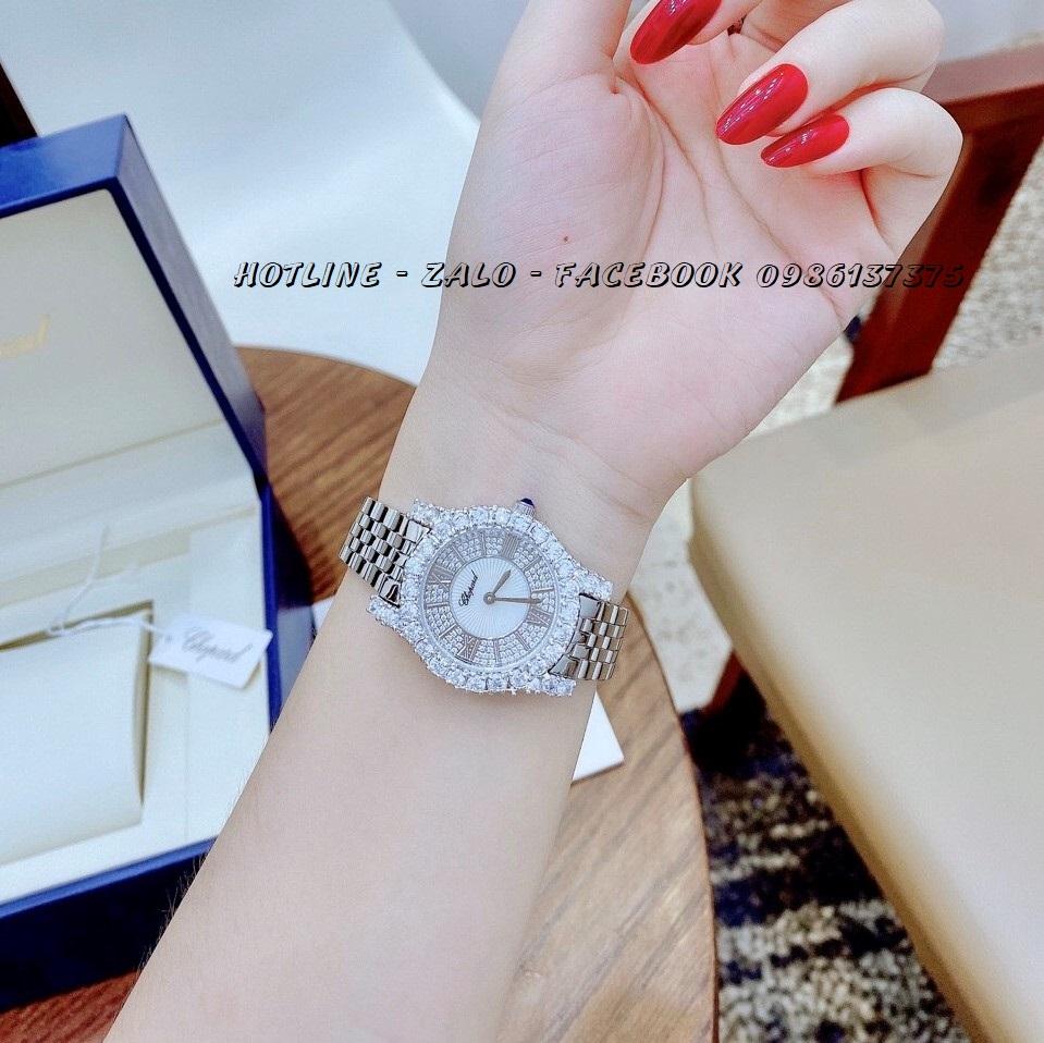 [HCM]Đồng Hồ Chopard Nữ Mặt Đá Dây Inox Silver 33mm