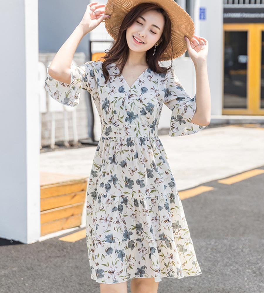 Đầm Voan Hoa Tay Lửng Duyên Dáng DN049 Shop Mây