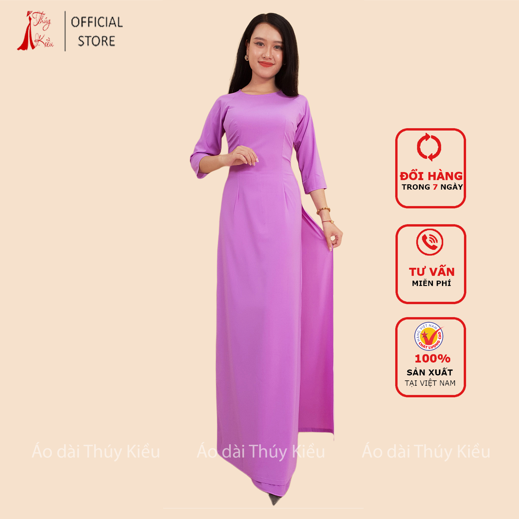 Áo dài Thúy Kiều áo dài trơn lụa Nhật màu tím nhạt K5 ❤️FREESHIP❤️ mềm mại, co giãn, thấm hút mồ hôi, áo dài truyền thống, áo dài giá rẻ