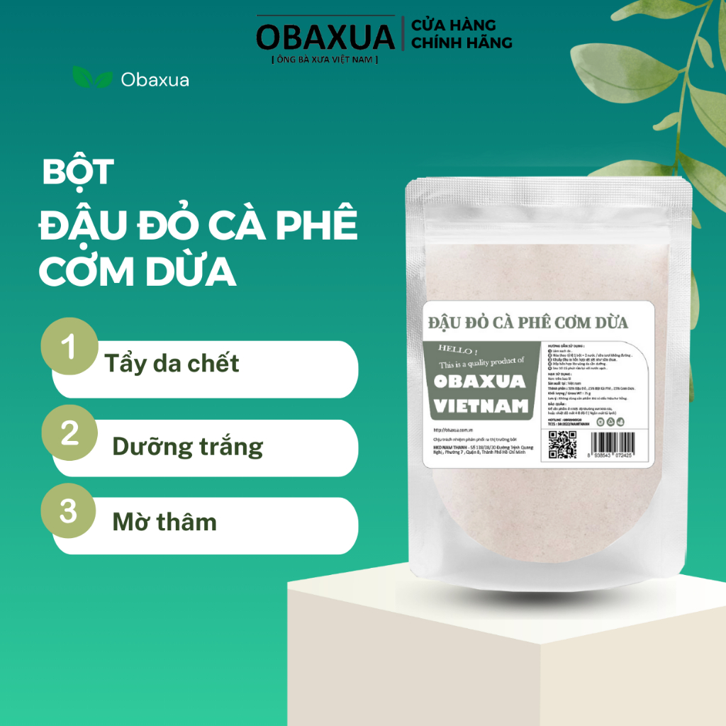 Bột Đậu Đỏ Cà Phê Cơm Dừa OBAXUA - Tẩy Da Chết , Dưỡng Trắng , Mờ thâm