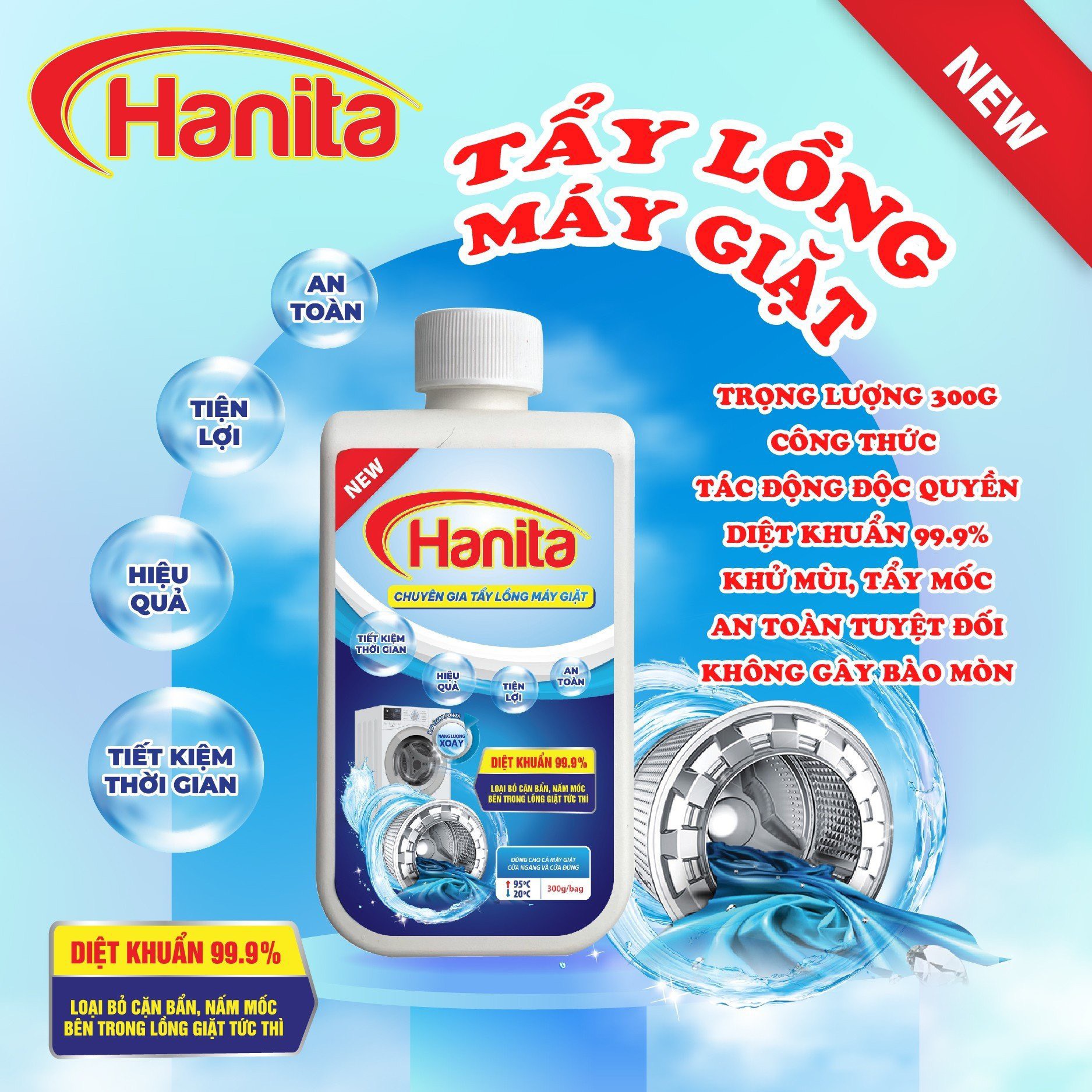 Tẩy lồng máy giặt Hanita- Bột tẩy lồng giặt diệt khuẩn chính hãng hanita