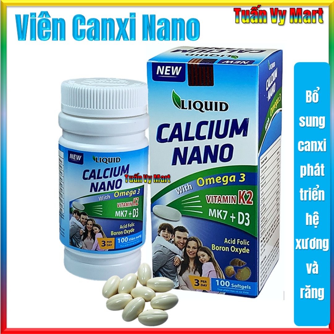 Viên uống bổ sung Calcium Nano With Omeg3,K2,MK7 Bổ sung các dưỡng chất thiết yếu hỗ trợ phát triển chiều cao và trí tuệ cho thanh thiếu niên và trẻ em đang phát triển, giúp chống còi xương, Giúp xương và răng phát triển