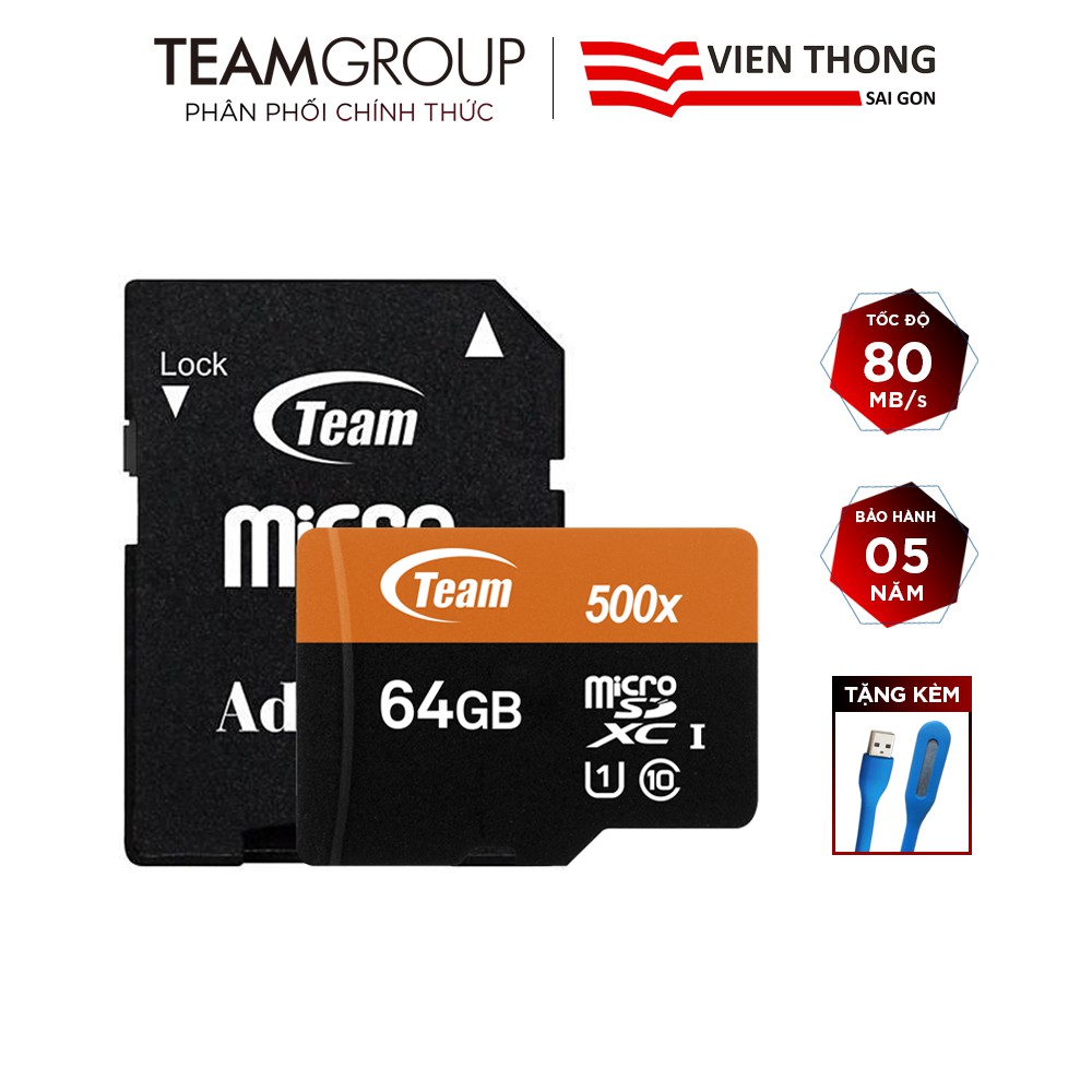 Thẻ nhớ microSDXC Team 64GB 500x upto 80MB s class 10 UHS