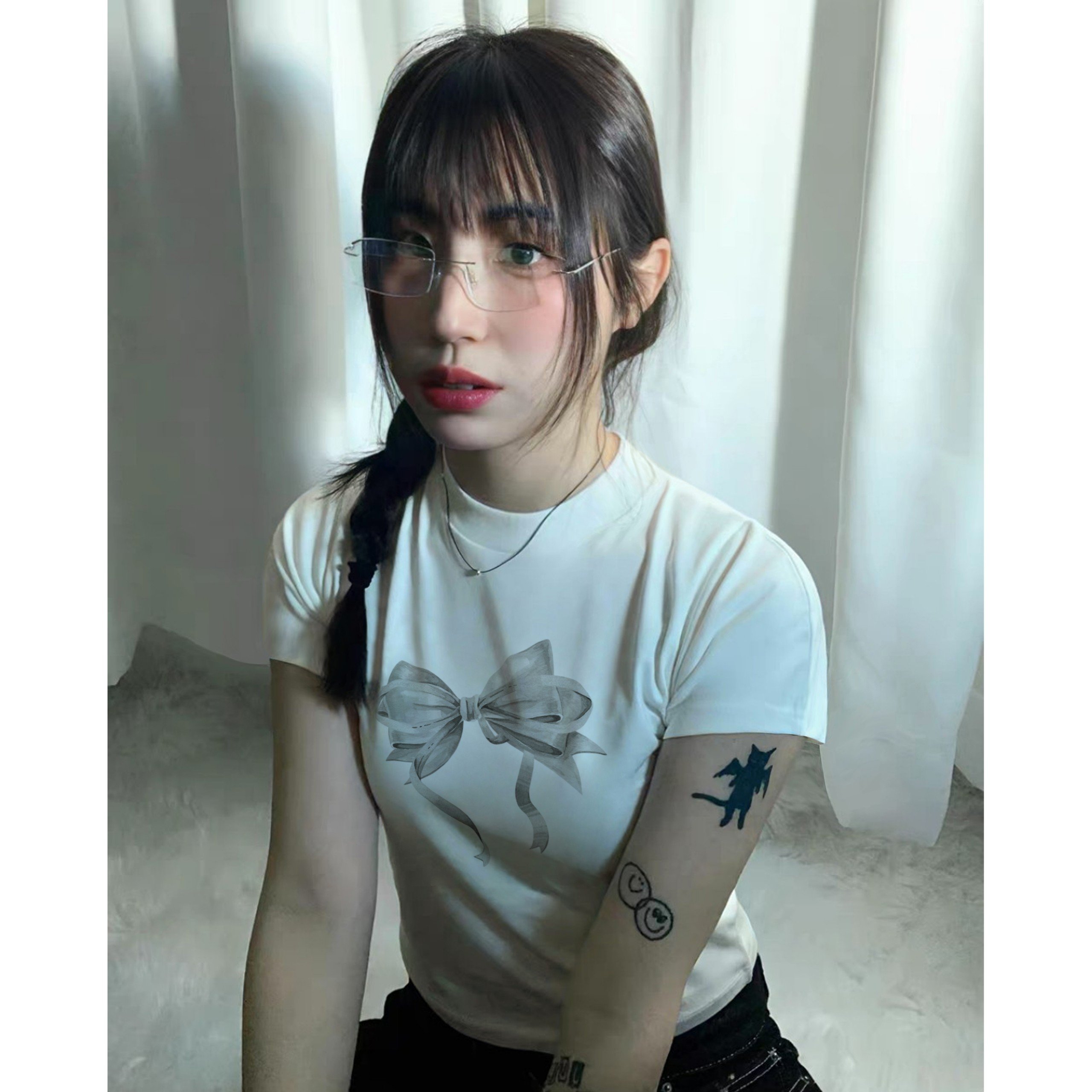 Áo thun nơ babytee Kill System chất thun co giãn màu trắng, đen