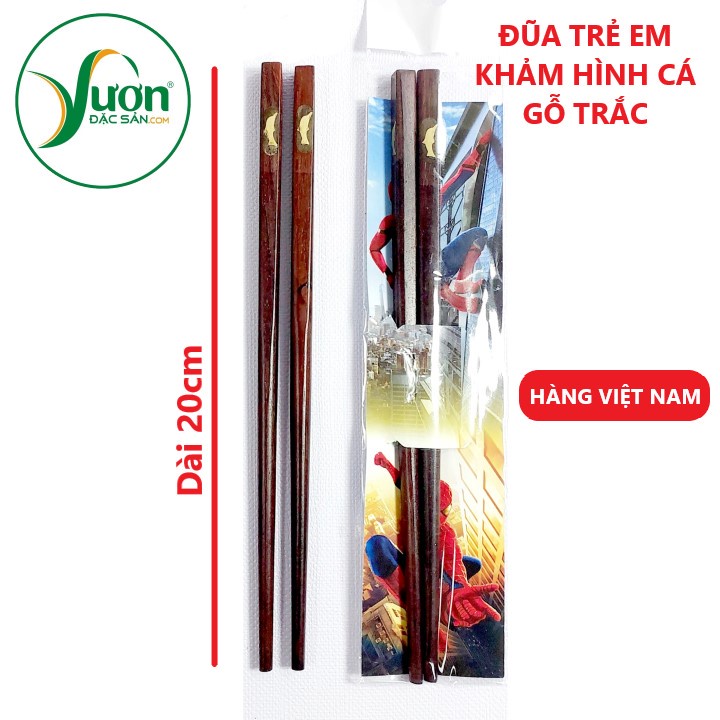 Đũa trẻ em dài 20cm ĐŨA GỖ TRẮC khảm đồng hình cá cao cấp - giadunggiare.vn