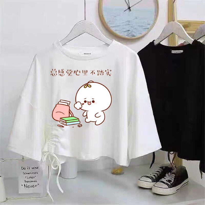 ÁO TRẮNG CLOPTOP RÚT EO IN HÌNH RỄ THƯƠNG