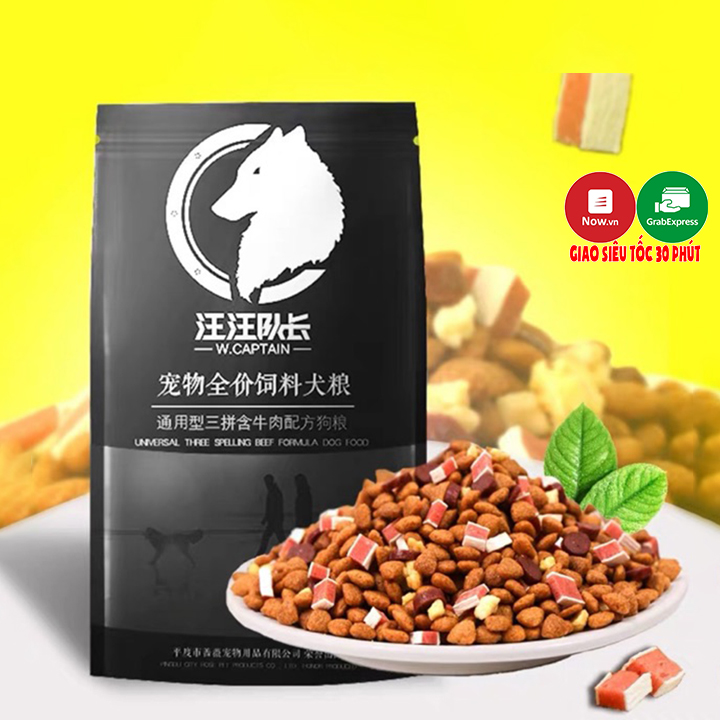[HOÀN TIỀN 10%]Thức ăn cho chó hạt CAPTAIN 1kg trộn pho mai, thịt bò, cá hồi cho cún - CutePets