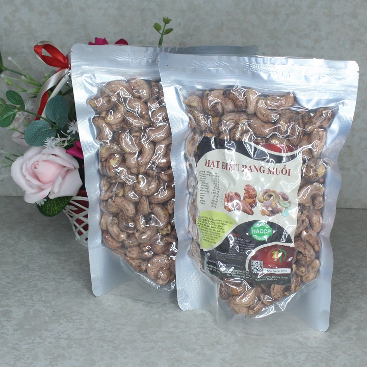 HẠT ĐIỀU RANG MUỐI NGUYÊN HẠT CÒN VỎ LỤA LOẠI A VIỆT (SIZE 520 HẠT/1KG) ĐÓNG 250-500G, HÀNG MỚI RANG MỖI NGÀY
