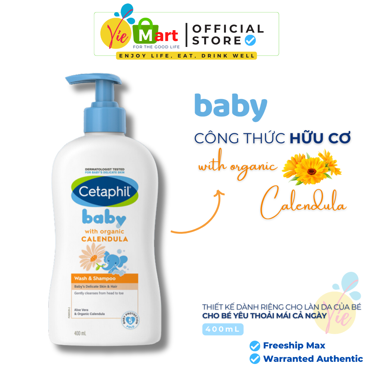 Baby wash & Shampoo with organic calendula 400ml-230ml