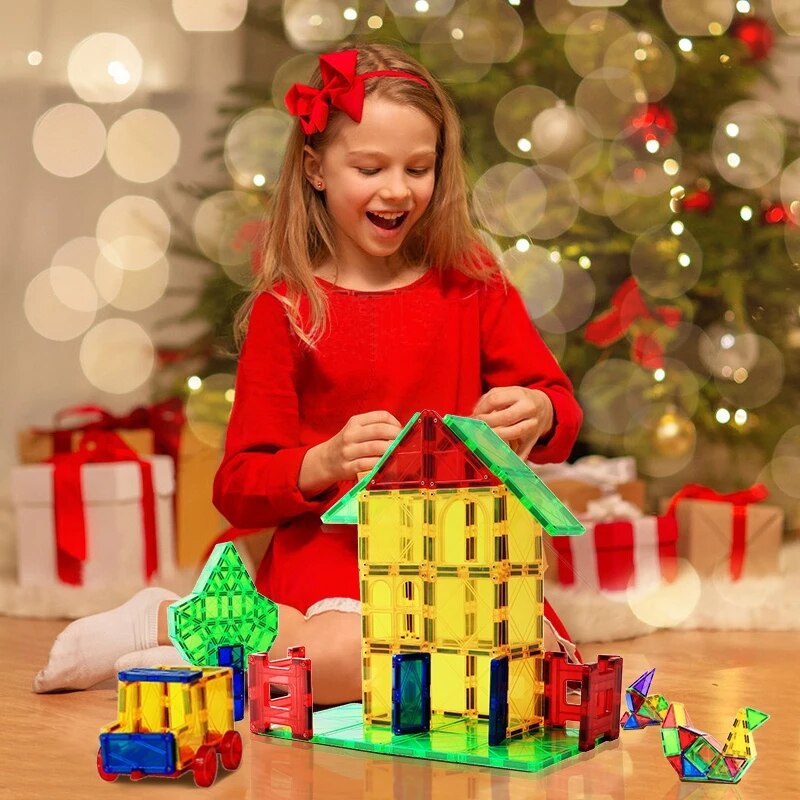 Magnetic Building Tiles 3D Building Blocks Construction Set Marble Run Magnet Blocks for Kids STEM Early Learning Toys Gif