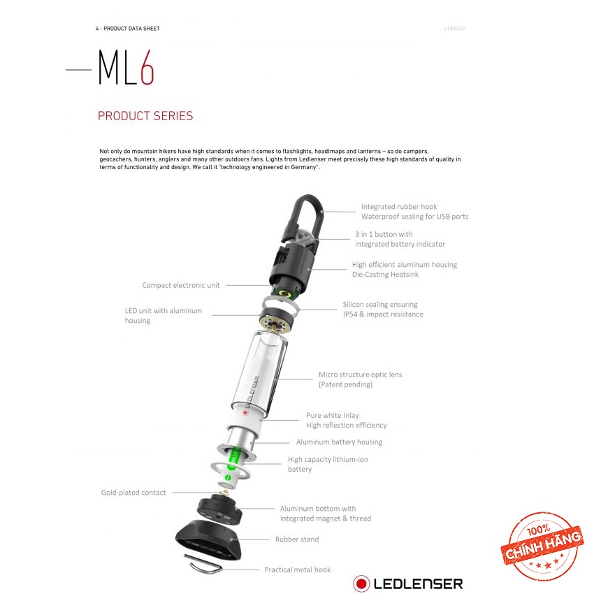 [FreeshipMAX] [HCM][ HỮU ÍCH] Đèn pin cắm trại cao cấp Ledlenser ML6 siêu sáng