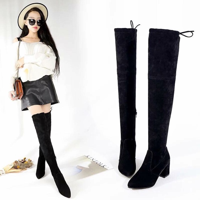 (S169) Bốt đùi nữ CÓ KHÓA KÉO SƯỜN, gót vuông 7 phân