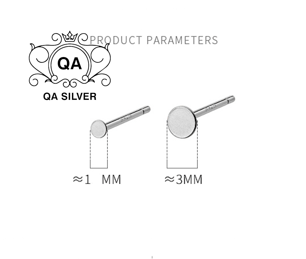 Bông tai bạc 925 đinh tán tròn dẹt khuyên nụ nam nữ đen S925 MINIMAL QA Silver Earrings EA200407