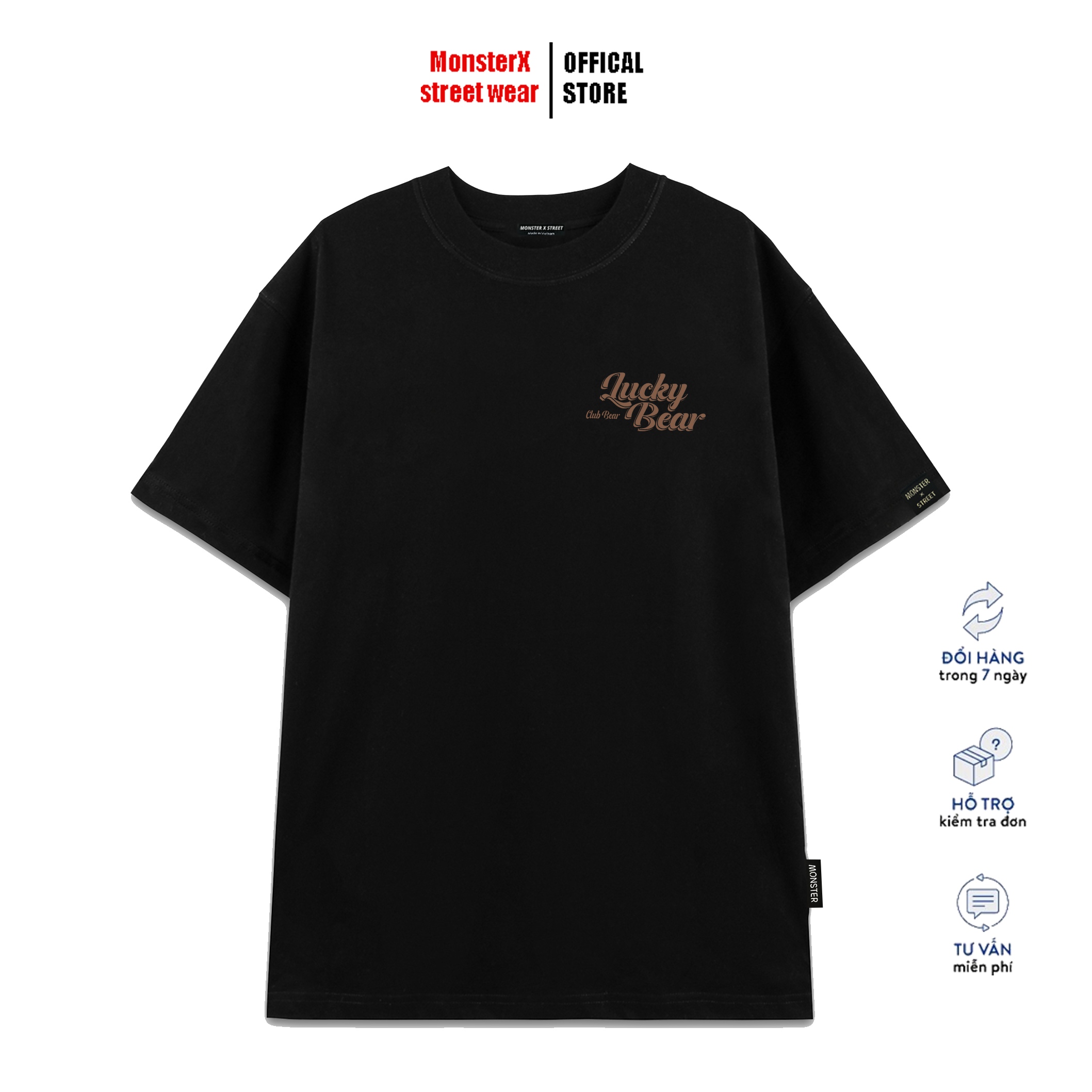 Áo thun unisex monster x street lucky bear phông tay lỡ nam nữ form rộng local brand
