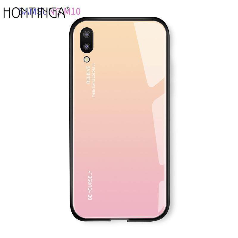 Gradient Tempered Glass Phone Case For Samsung Galaxy M10 Case Luxury Fashion Shockproof TPU Protective Hard Colorful Cover Casing Shell