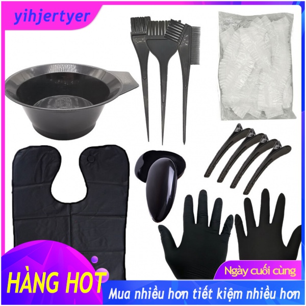 Lomg bộ 9 màu nhuộm tóc tóc pha bát nhuộm bàn chải tai găng tay áo choàng nhuộm tóc cho salon và sử dụng tại nhà