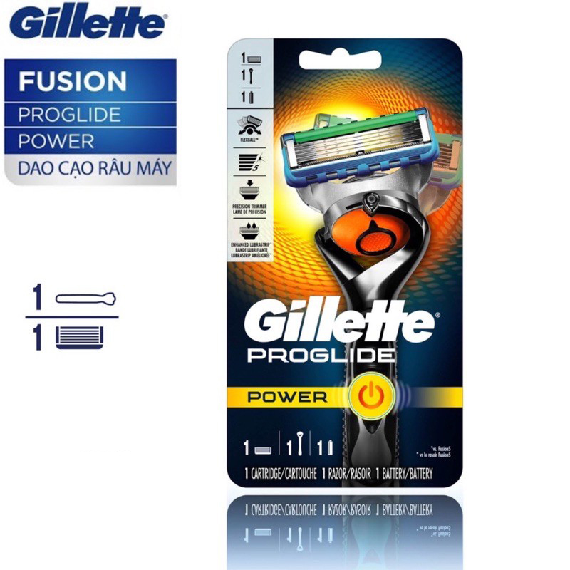 Dao cạo râu cao cấp 5 lưỡi Gillette Proglide Power (Cán Dao + Lưỡi Dao + Đầu bảo vệ), MADE IN GERMANY - smartlife.247 giá rẻ