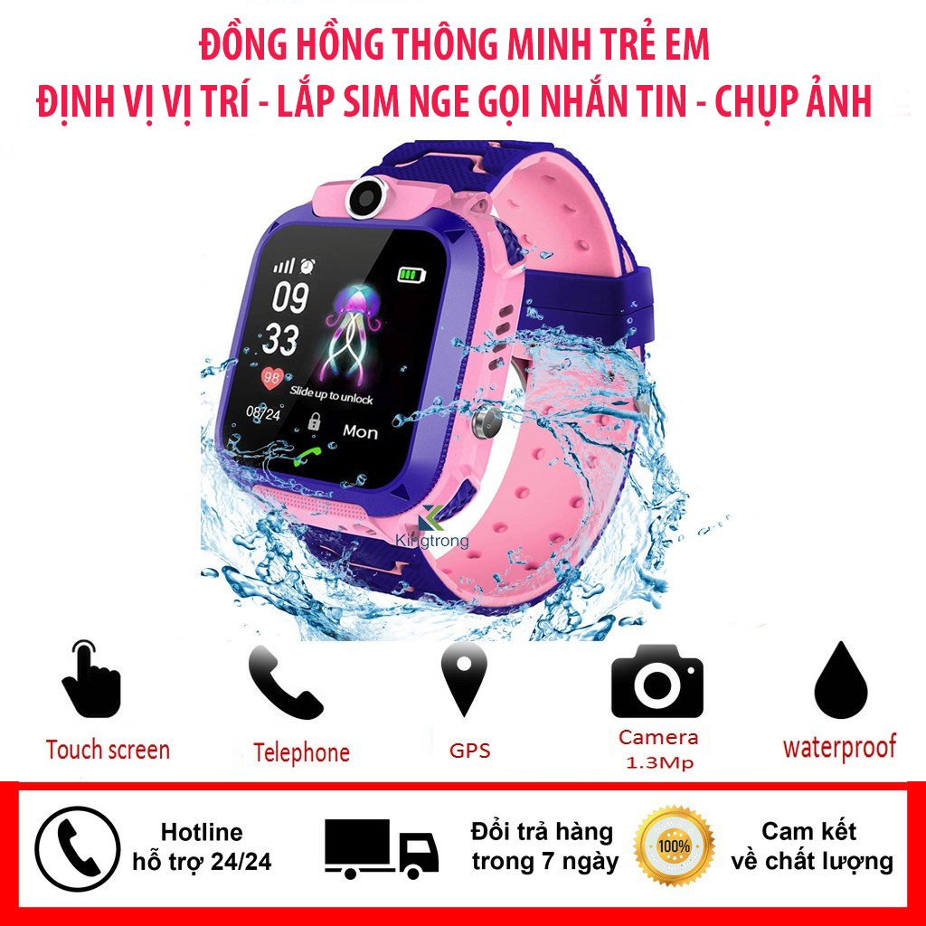 Đồng hồ định vị trẻ em Q12 Giám sát bé từ xa nghe gọiPin khỏe kháng nướccó