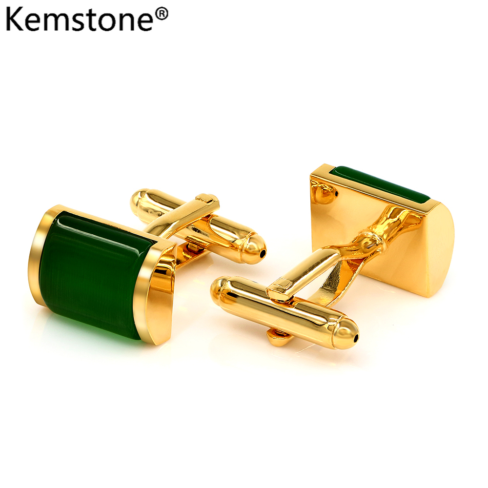 Kemstone Arc Shape Cufflinks Green Opal Inlaid Brand Jewelry