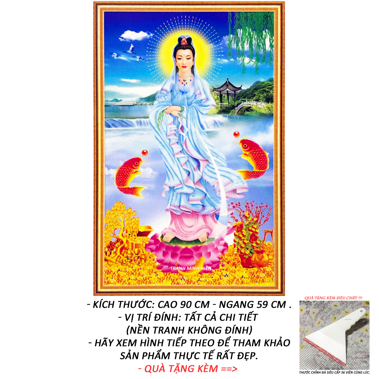 Tranh Đính Đá Quan Thế Âm Bồ Tát Và Song Ngư Tài Lộc 26 (Kèm Quà Tặng) - Tranh Minh Hiền (TỰ ĐÍNH ĐÁ)
