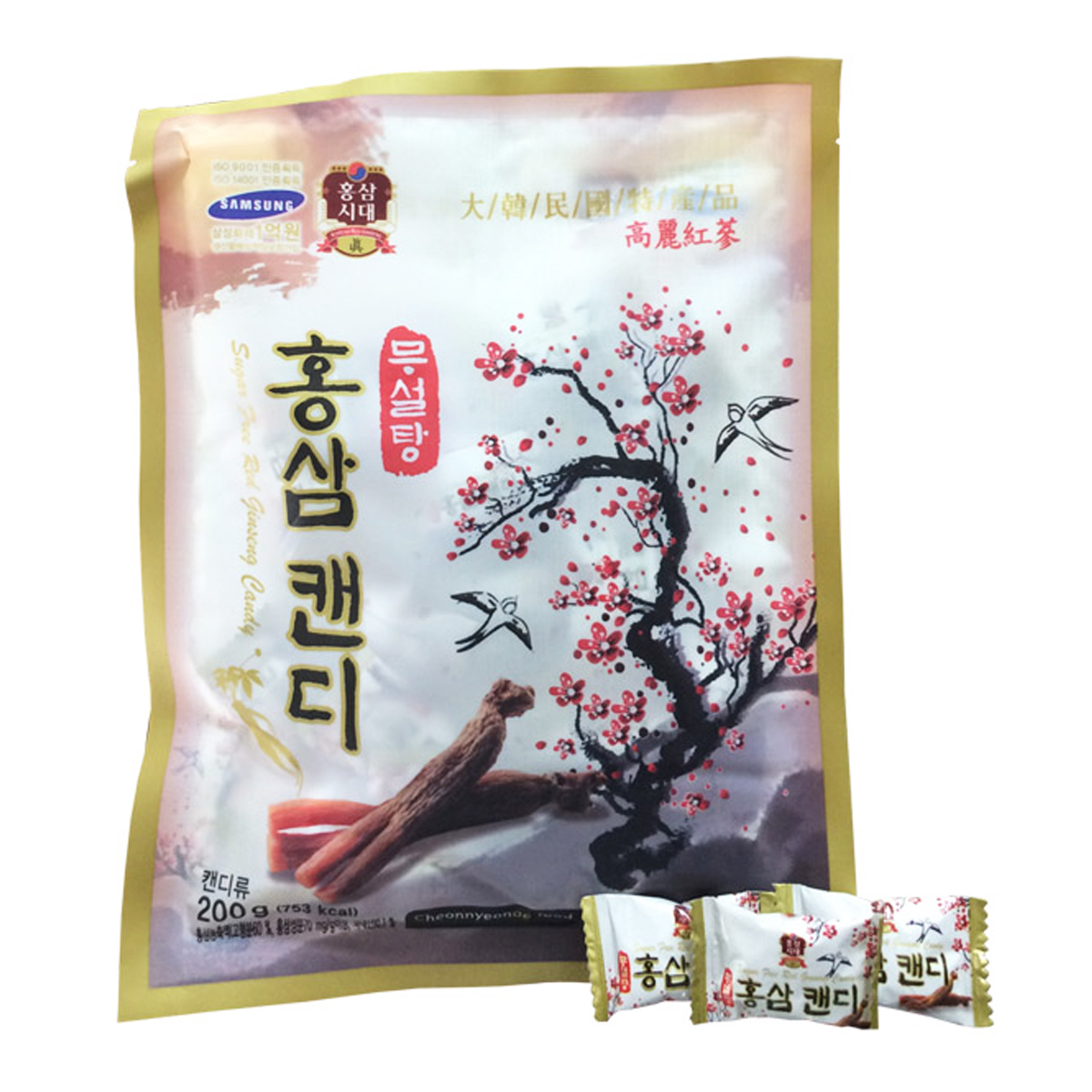 Kẹo hồng sâm không đường cành đào sugar free red ginseng candy 200 gram