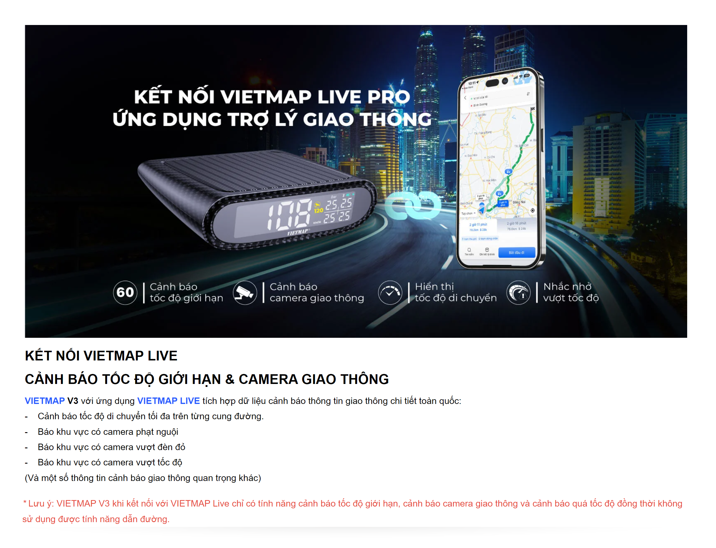 Cảm biến áp suất lốp Vietmap V3 / V2 tích hợp Cảnh báo tốc độ & Camera Giao thông - Hàng chính hãng