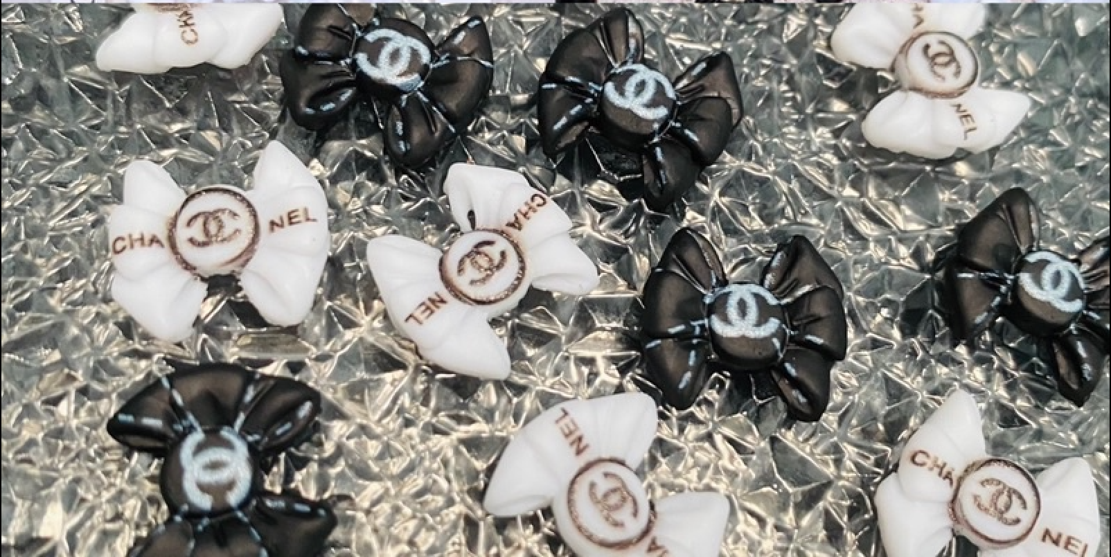 Set nơ Chanel trắng trang trí móng, trang trí nail