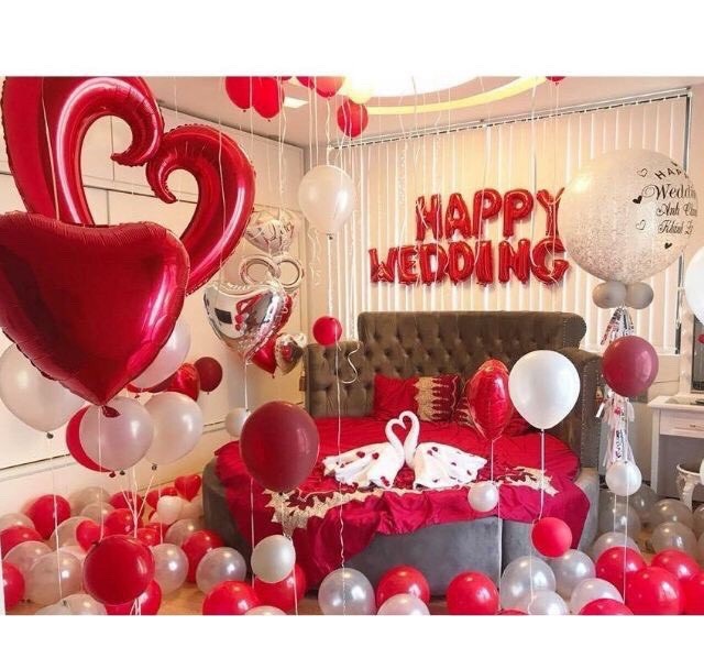 Sét Bóng Trang Trí Phòng Cưới tông đỏ, tông hồng - BÓNG Happy Wedding