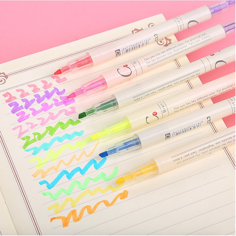 Combo 6 Bút Nhớ Dòng, Bút Highlight 2 Đầu