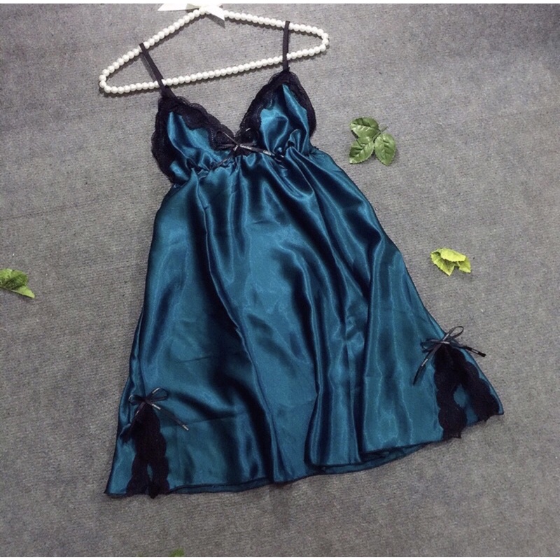 Đầm Ngủ 2 Dây- Đầm Ngủ Sexy Phi Lụa Phối Ren