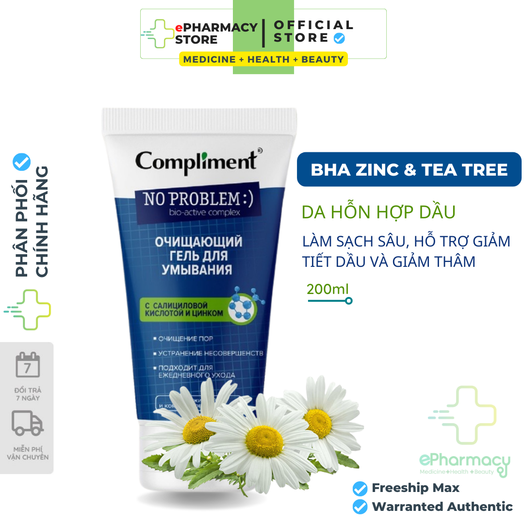 Sữa rửa mặt Gel BHA Compliment No Problem làm sạch sâu, giảm mụn 200ml