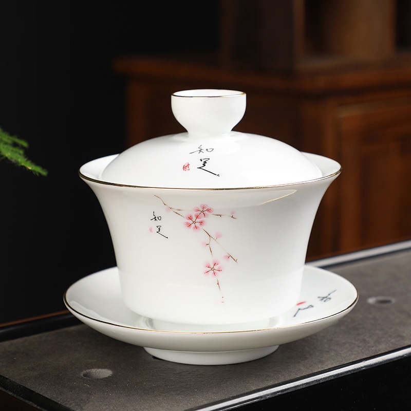 Chén Khải sứ trắng Bạch Định thấu quang 180 ml
