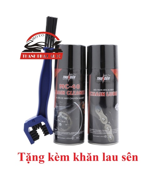 [HCM]Bộ sản phẩm rửa sên MC-40 400ml Bôi trơn bảo vệ sên Thunder 400ml tặng bàn chải vệ sên cao cấp và khăn lau đa năng