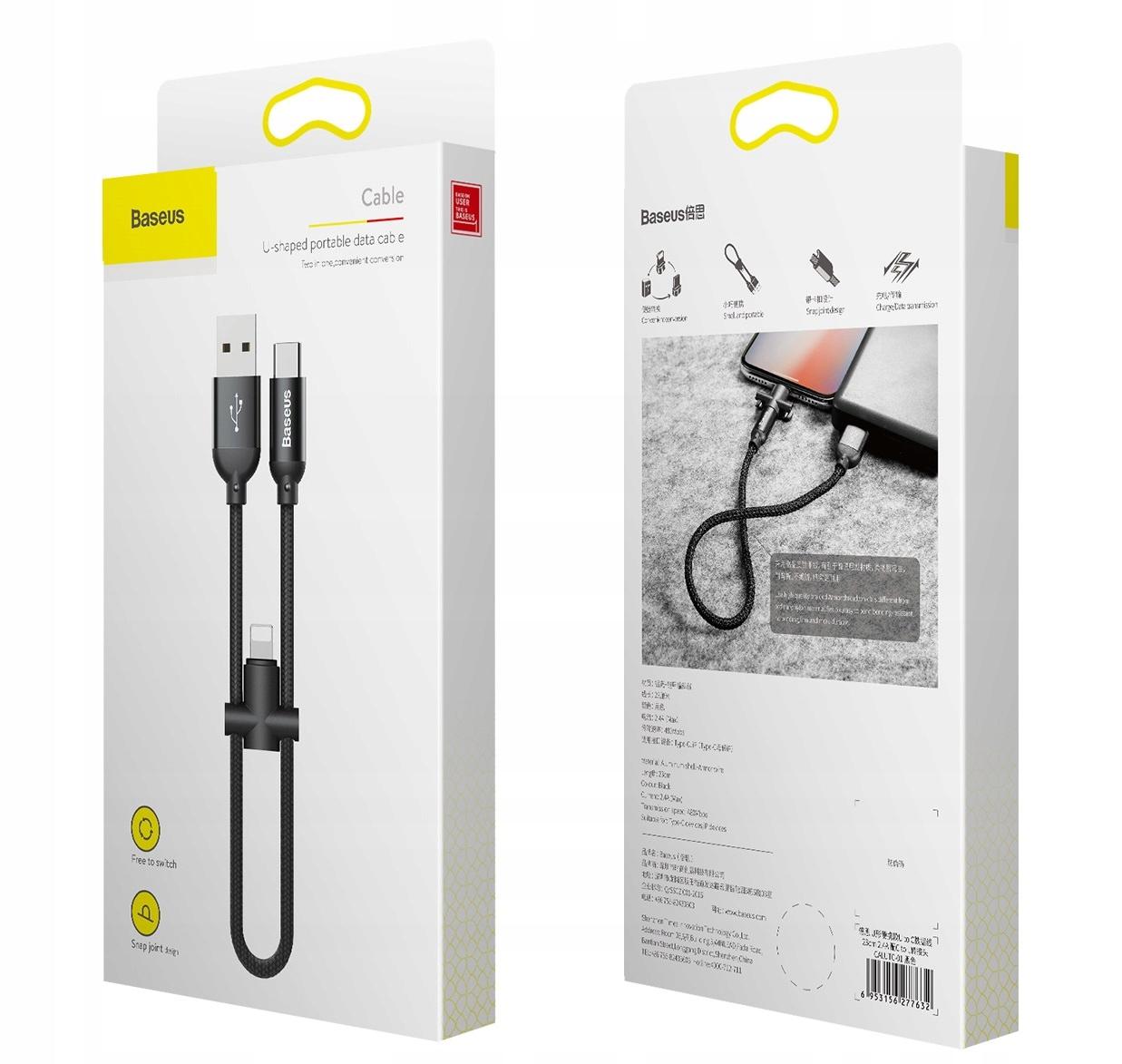 Cáp Sạc Baseus 2 in 1 Chân Type C + Chân Lighting (23cm)
