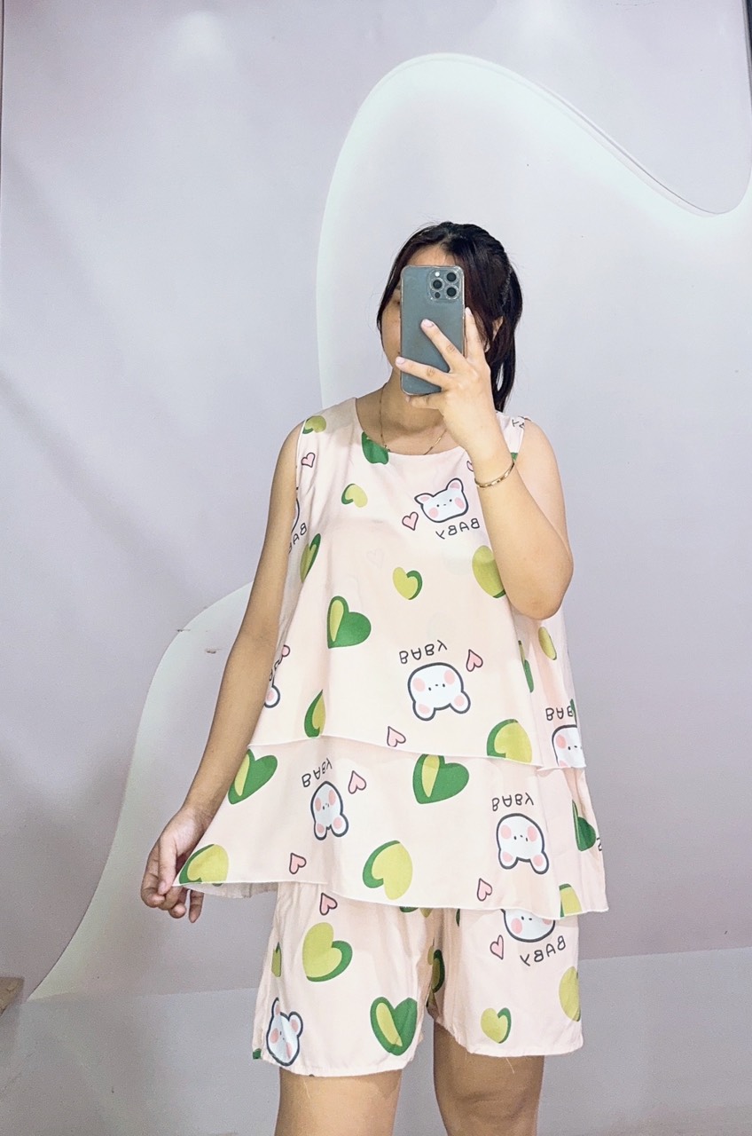 (Size đại )Đồ bộ bầu vải Tole lanh lụa kiểu đùi 2 tầng( Size 70-90kg)