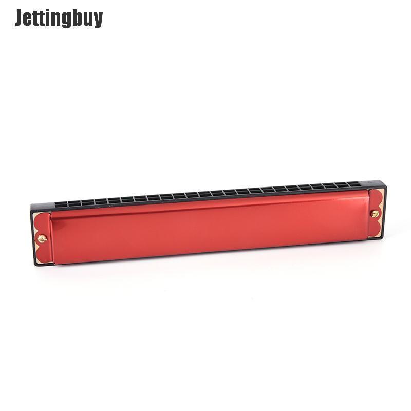 Jettingbuy Tremolo Harmonica Mouth Organ 24 Holes with Key of C (Color: Silver/Red) Red
