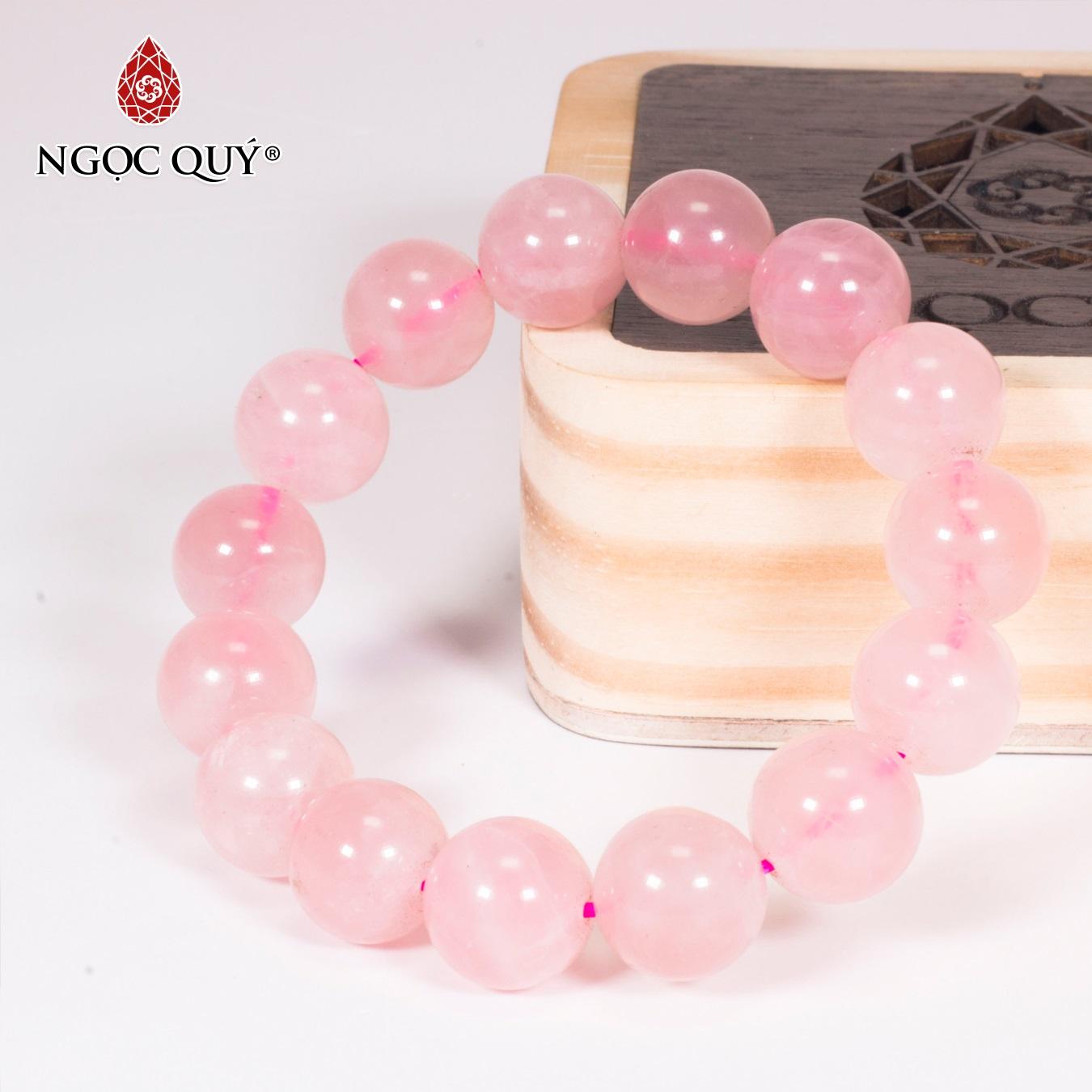[HCM]Vòng tay đá thạch anh hồng 12mm mệnh hỏathổ (màu hồng) - Ngọc Quý Gemstones