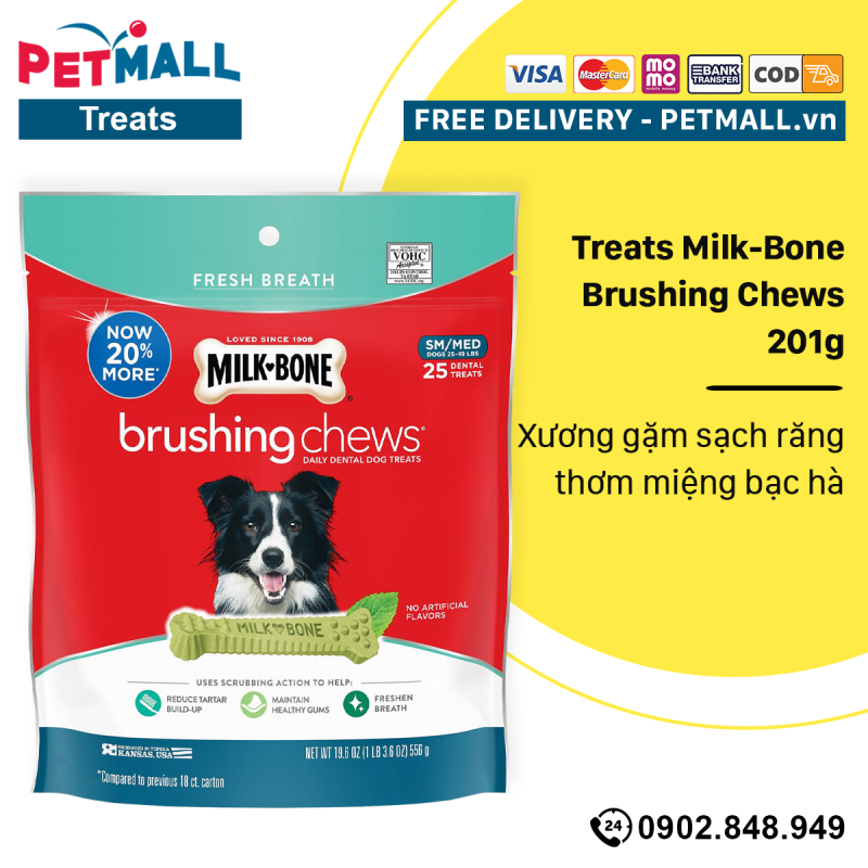 Treats Milk-Bone Brushing Chews 201g - Xương gặm sạch răng thơm miệng bạc hà Petmall