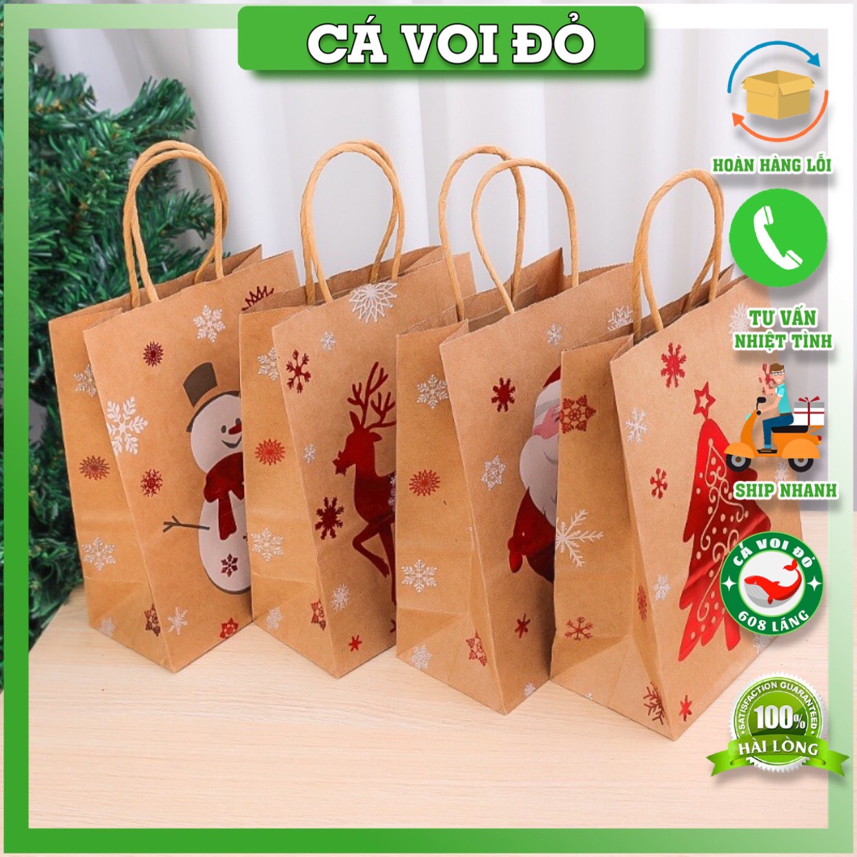 Túi Giấy kraft Đựng Quà Giáng Sinh Noel Dễ Thương