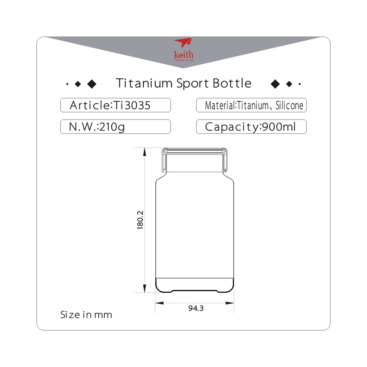 Bình đựng nước TITANIUM KEITH Ti3035 900ml