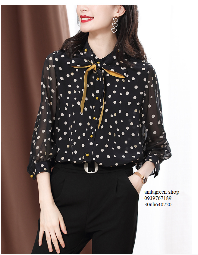 nh640720-SƠ MI NỮ CHẤM BI THẮT NƠ