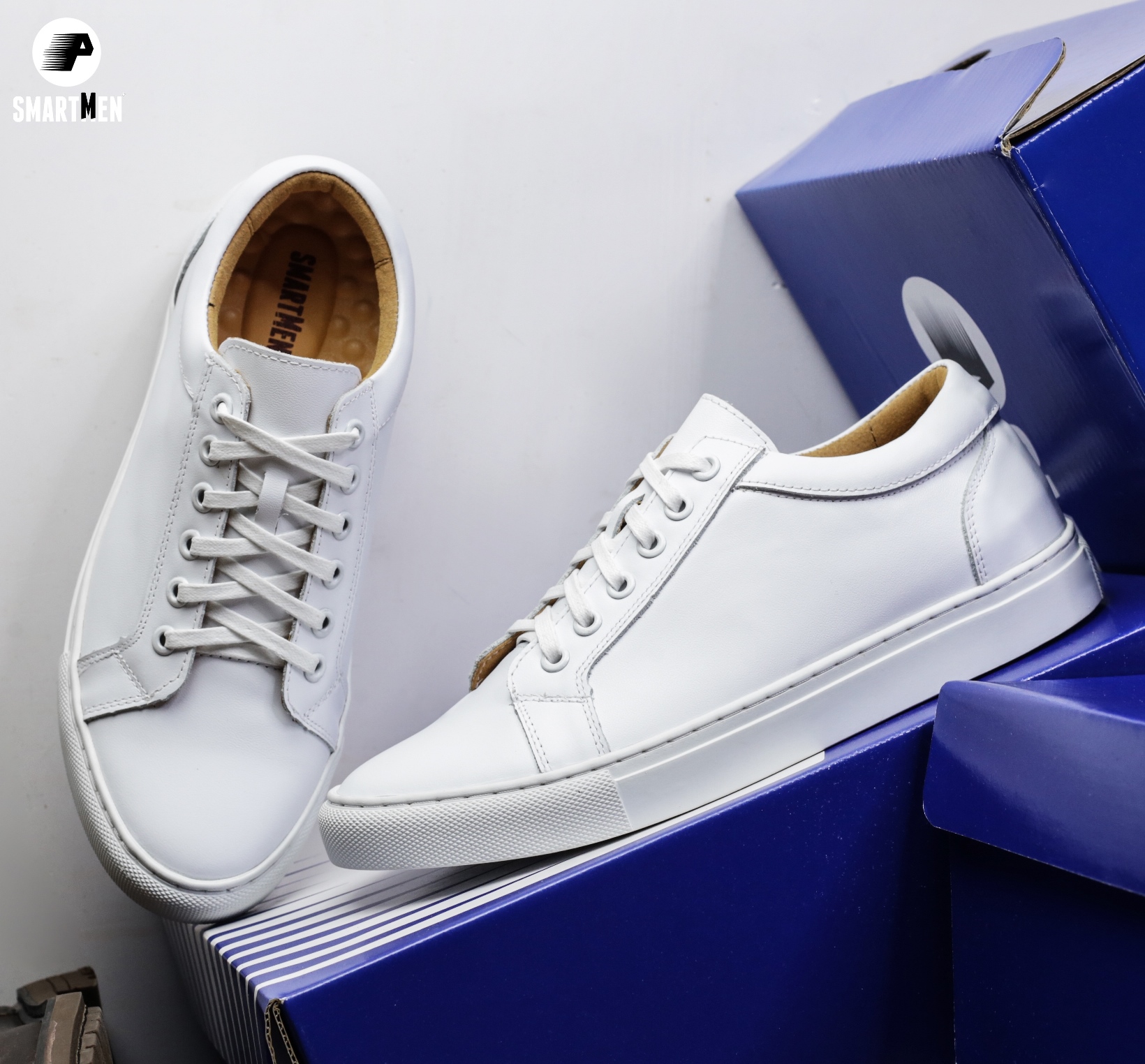 Giày Sneaker Da bò Tăng chiều cao SMARTMEN GD1-06 Trắng