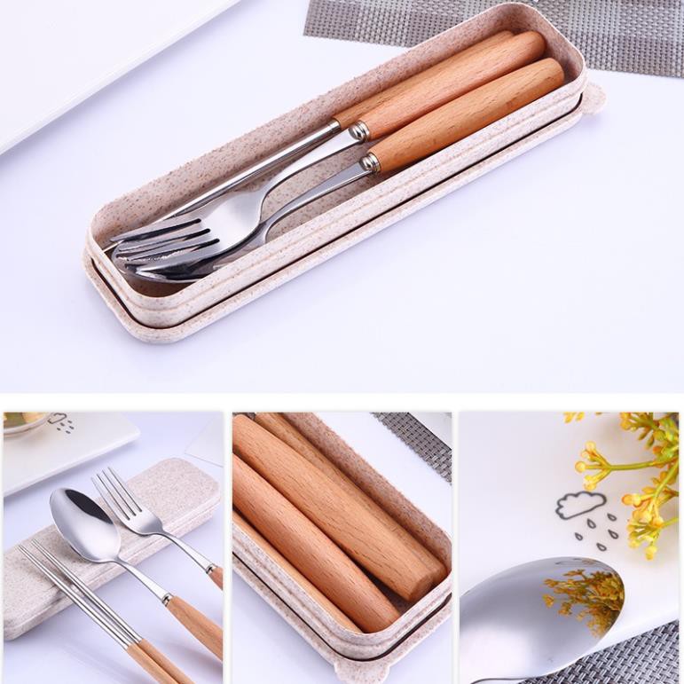 Bộ Thìa, Đũa, Dĩa Inox, Tặng Kèm Hộp Lúa Mạch